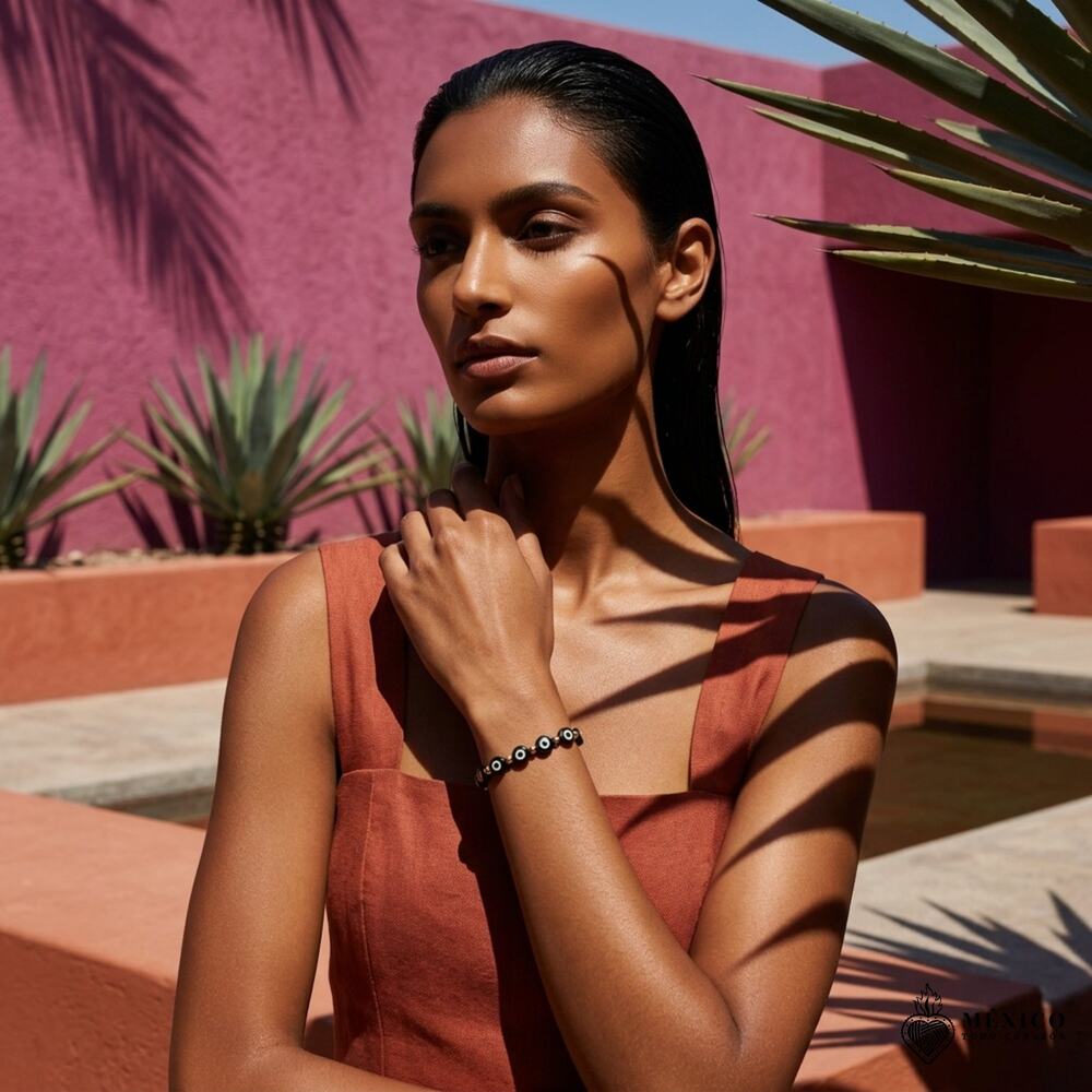 Mexican hand made bracelet one of a kind s-med -lg size Elastic band evil eye 00